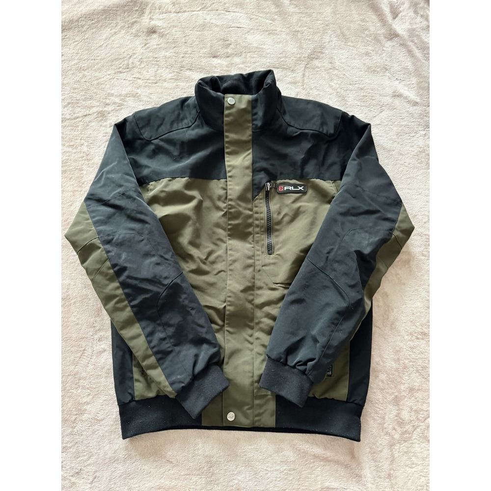 RLX Ralph Lauren Mens Jacket Coat Full Zip Black Green Utility Outerwear Size M